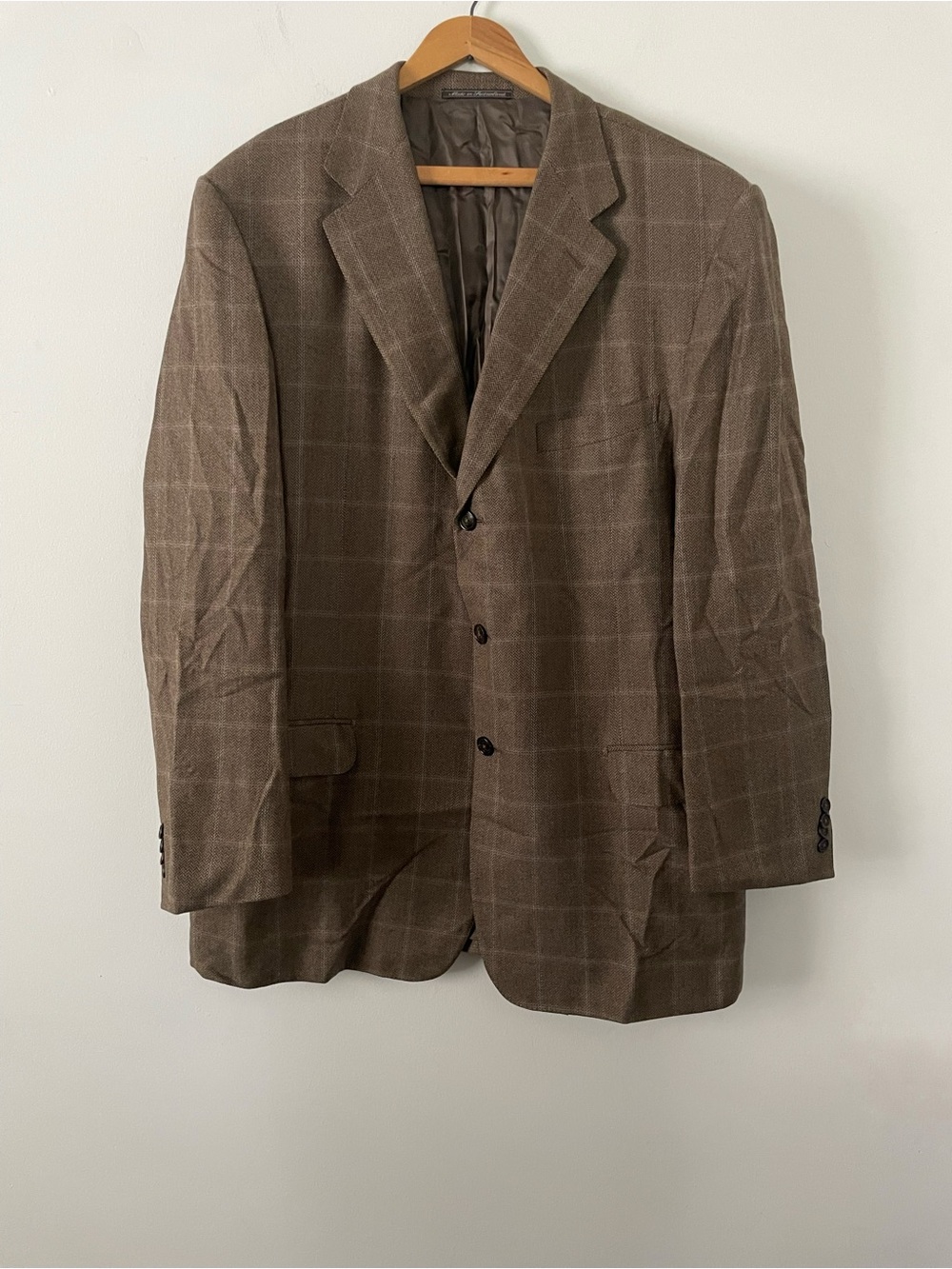 Ermenegildo Zegna Neiman Marcus Brown Wool Windowpane Plaid Suit Jacket 42L